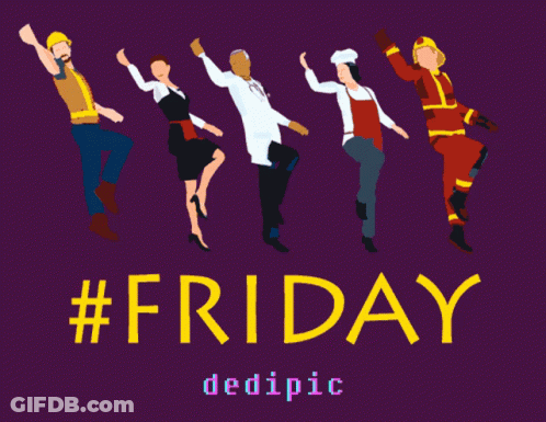 A Group Of People Are Dancing In Front Of The Words #Friday Dedipic GIF