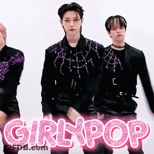 A Group Of People Are Dancing In Front Of The Words Girlpop GIF
