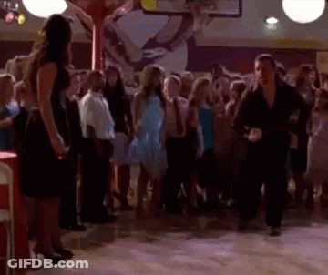 A Group Of People Are Dancing On A Dance Floor In A Room . GIF
