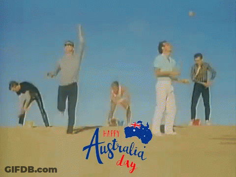 A Group Of People Are Dancing On A Sand Dune With The Words Happy Australia Day On The Bottom GIF