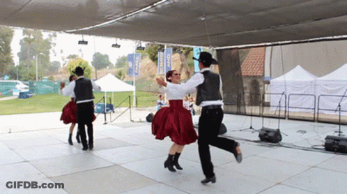 A Group Of People Are Dancing On A Stage With A Sign That Says Casio GIF