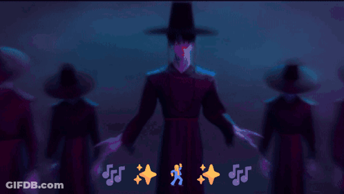 A Group Of People Are Dancing With A Purple Background GIF