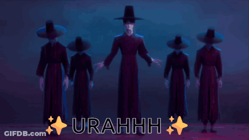 A Group Of People Are Dancing With The Word Urahhh Behind Them GIF