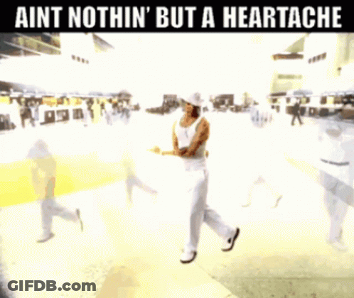 A Group Of People Are Dancing With The Words " Aint Nothin ' But A Heartache " Above Them GIF