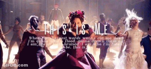 A Group Of People Are Dancing With The Words " This Is Me " GIF