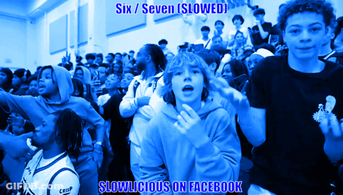 A Group Of People Are Gathered In A Gym And The Caption Says Six / Seven Slowed Slowlicious On Facebook GIF
