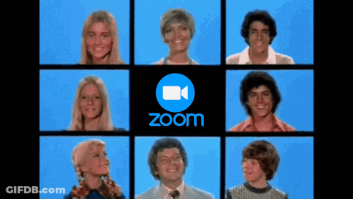 A Group Of People Are Having A Video Call With A Zoom Logo In The Background GIF