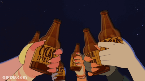A Group Of People Are Holding Up Bottles Of Cycas Sprite GIF