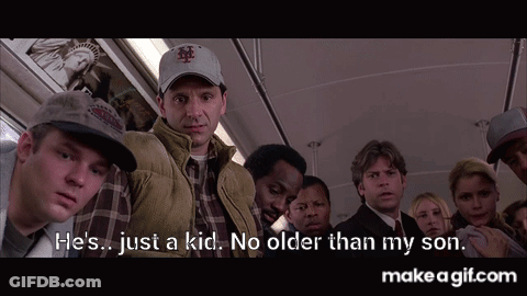 A Group Of People Are On A Bus And One Of Them Is Wearing A Ny Yankees Hat GIF