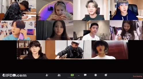 A Group Of People Are On A Video Call And The End Meeting Is Displayed GIF