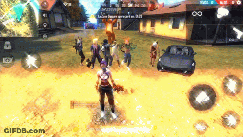 A Group Of People Are Playing A Video Game With A Car In The Background GIF