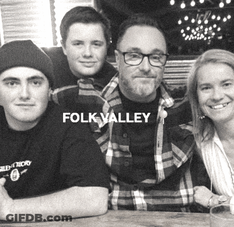 A Group Of People Are Posing For A Picture And The Words Folk Valley Are On The Bottom GIF