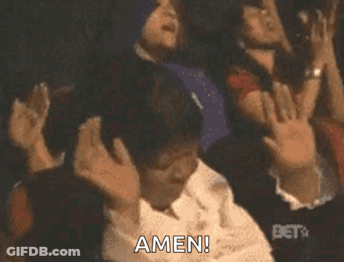 A Group Of People Are Praying With Their Hands In The Air And The Word Amen Is On The Bottom GIF