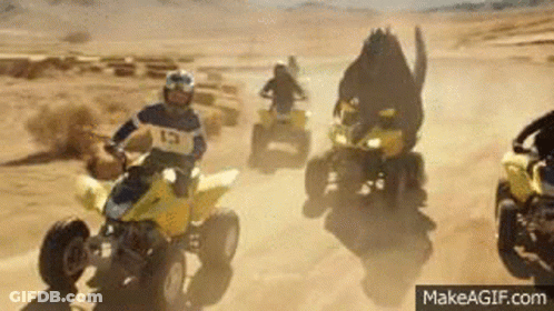 People Riding ATVs In Desert GIF