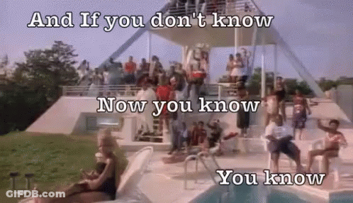 People Sitting Around Pool With Now You Know GIF
