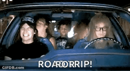 A Group Of People Are Sitting In A Car And One Of Them Is Saying `` Roar ! '' GIF