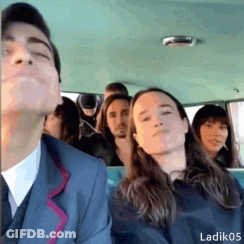 A Group Of People Are Sitting In A Car With The Name Ladik05 On The Bottom Right GIF