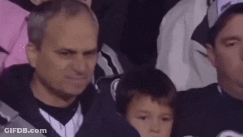 A Group Of People Are Sitting In A Stadium Watching A Game And One Of Them Is Holding A Child . GIF