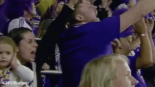 A Group Of People Are Sitting In A Stadium Watching A Game And Screaming . GIF