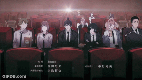 A Group Of People Are Sitting In A Theater Watching A Movie And The Name Bamboo Is On The Bottom Of The Screen GIF