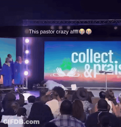A Group Of People Are Sitting In Front Of A Large Screen That Says Collect & Praise GIF
