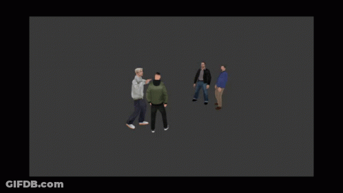 A Group Of People Are Standing In A Circle On A Gray Background GIF