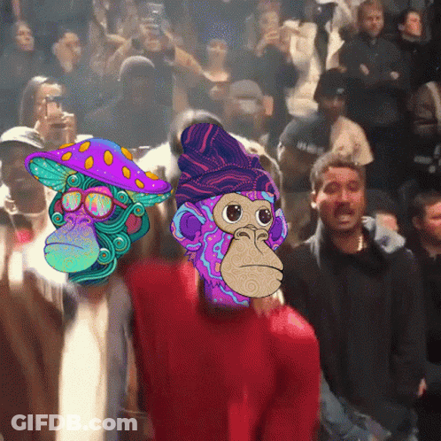 A Group Of People Are Standing In A Crowd With Monkeys On Their Faces GIF