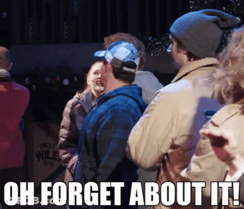 A Group Of People Are Standing In A Crowd With The Caption Oh Forget About It . GIF