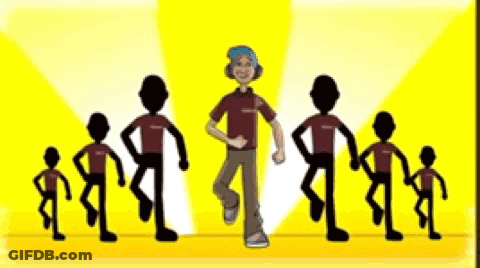 A Group Of People Are Standing In A Line And One Of Them Is Standing On One Leg . GIF
