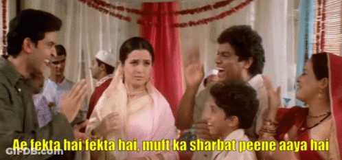 A Group Of People Are Standing In A Room With A Caption That Says Ae Fekta Hai Tekta Hai GIF