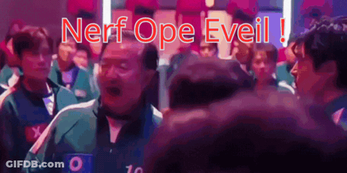A Group Of People Are Standing In A Room With The Words Nerf Ope Eveil GIF