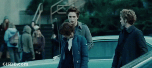 A Group Of People Are Standing In Front Of A Car . GIF