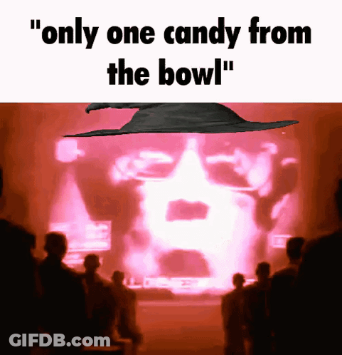 A Group Of People Are Standing In Front Of A Screen That Says Only One Candy From The Bowl GIF
