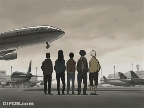 People Standing In Front Of Airplane With LP GIF