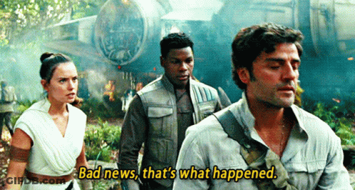 A Group Of People Are Standing Next To Each Other And One Of Them Is Talking About Bad News That 'S What Happened . GIF