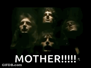 A Group Of People Are Standing Next To Each Other In A Dark Room With The Words `` Mother '' Written On The Bottom . GIF