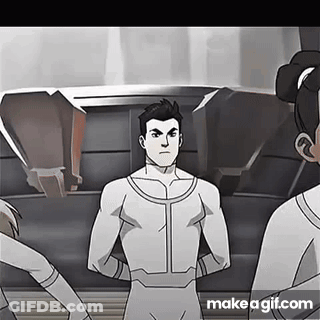 A Group Of People Are Standing Next To Each Other In A Room In A Cartoon . GIF