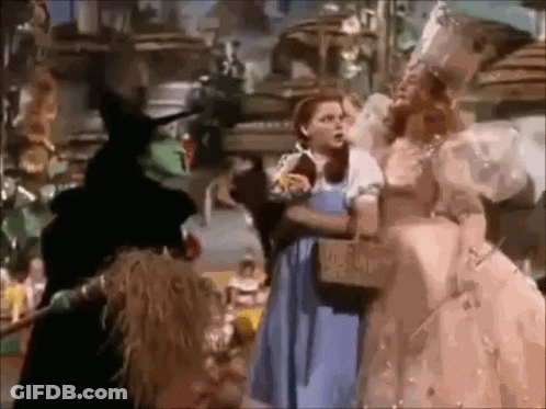 A Group Of People Are Standing Next To Each Other In A Room In The Wizard Of Oz . GIF