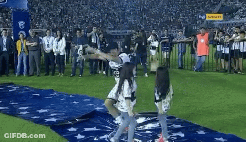 A Group Of People Are Standing On A Soccer Field With A Banner That Says Tico On It . GIF