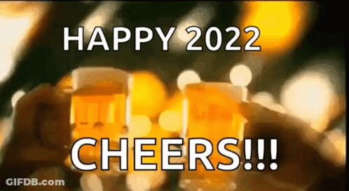 A Group Of People Are Toasting With Beer Glasses And The Words `` Happy 2022 Cheers !! '' GIF