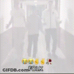 A Group Of People Are Walking Down A Hallway And The Word Folk Is On The Bottom Right GIF
