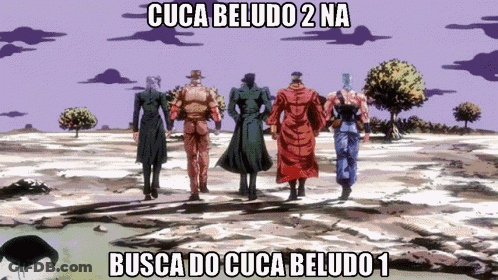 A Group Of People Are Walking In A Desert With The Words Cuca Beludo 2 Na Busca Do Cuca Beludo 1 GIF