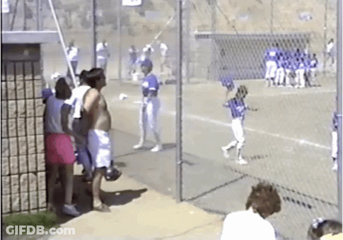 A Group Of People Are Watching A Baseball Game Behind A Chain Link Fence GIF