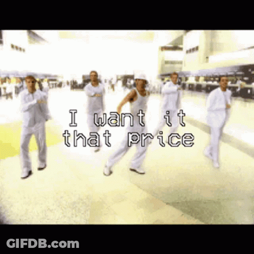 A Group Of People Dancing With The Words " I Want It That Price " GIF