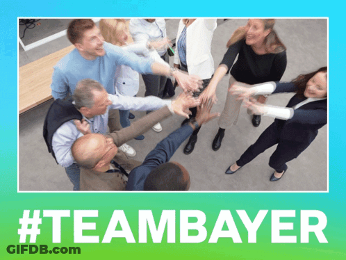A Group Of People Giving Each Other A High Five With The Words #Teambayer Below Them GIF