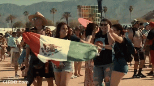 A Group Of People Holding A Mexican Flag In A Crowd At A Music Festival GIF