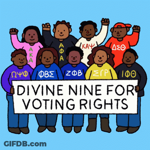 A Group Of People Holding A Sign That Reads Divine Nine For Voting Rights GIF