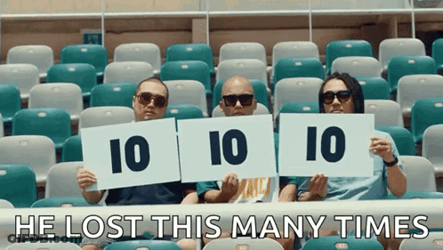 A Group Of People Holding Up Signs That Say 10 10 10 GIF