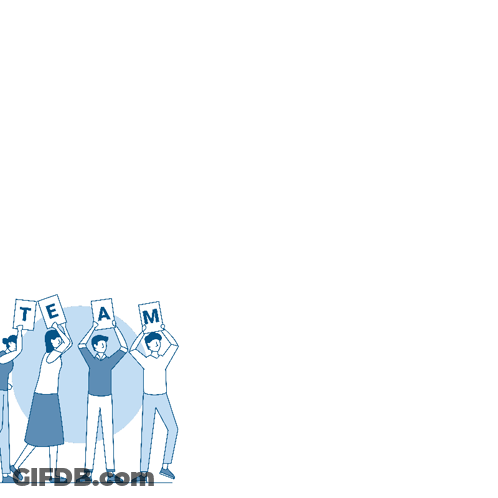 A Group Of People Holding Up Signs That Say " Team " GIF