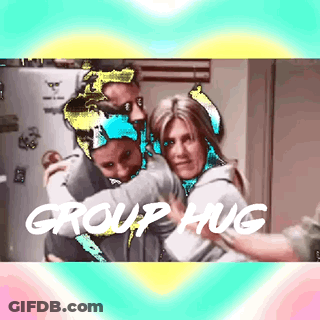 A Group Of People Hugging Each Other With The Words Group Hug In The Corner GIF